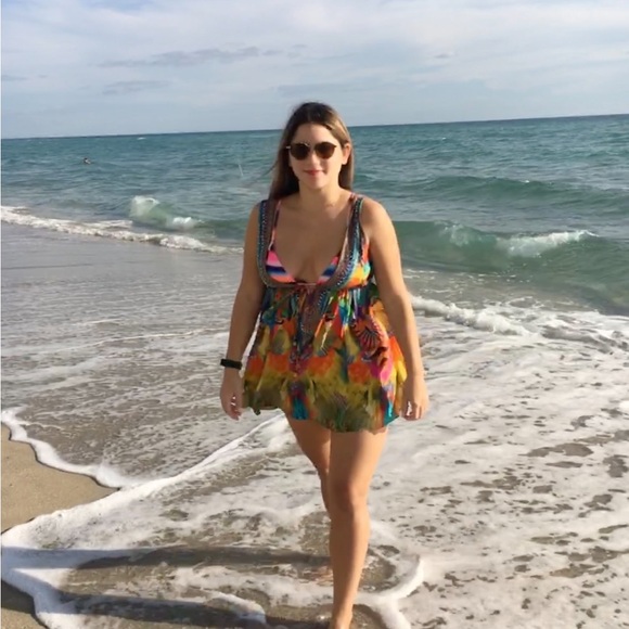 Camilla Tie-Dye Vibrant Multicolor Sleeveless Dress with rhinestones - Picture 5 of 6